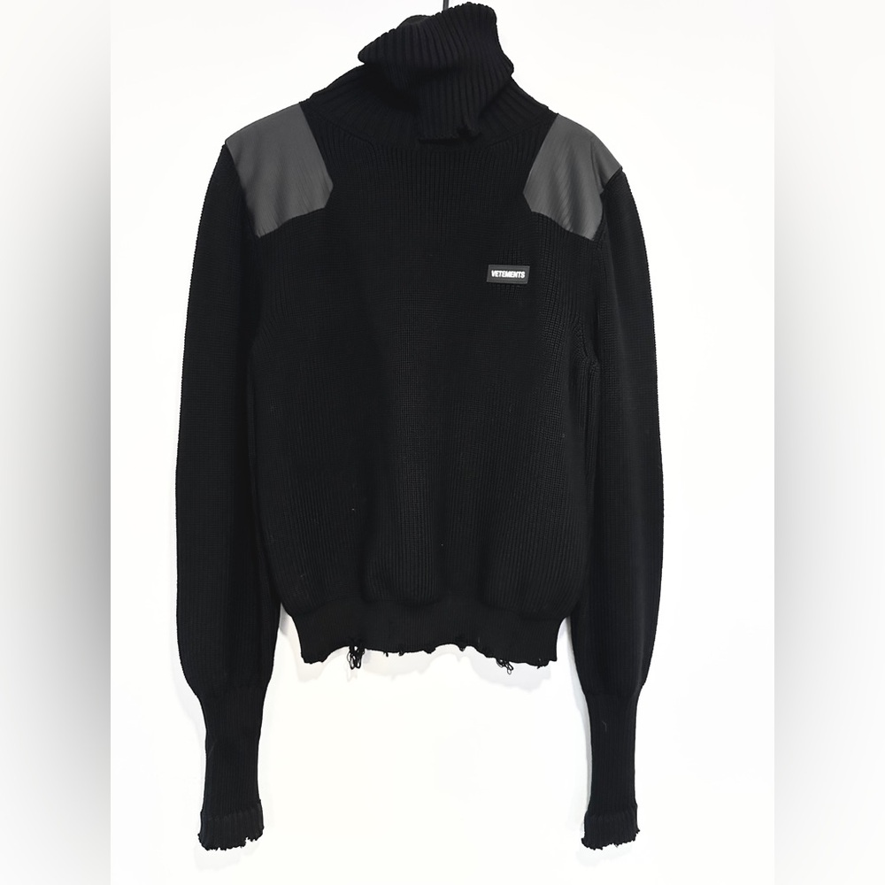 VETEMENTS Black Destroyed Logo Knit Turtleneck